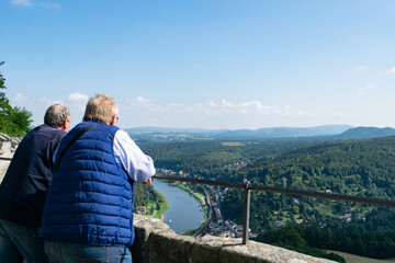 Konigstein Fortress castle europe germany bastille people stand look enjoy view