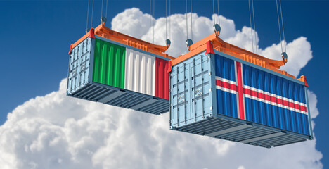 Freight containers with Italy and Iceland national flags. 3D Rendering 