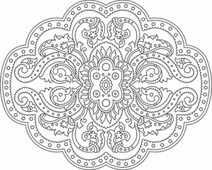 black and white original hand draw line art ornate flower design. Indian traditional style