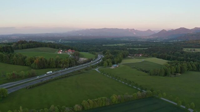German Autobahn "A8" in the Bavarian Alpine foothills