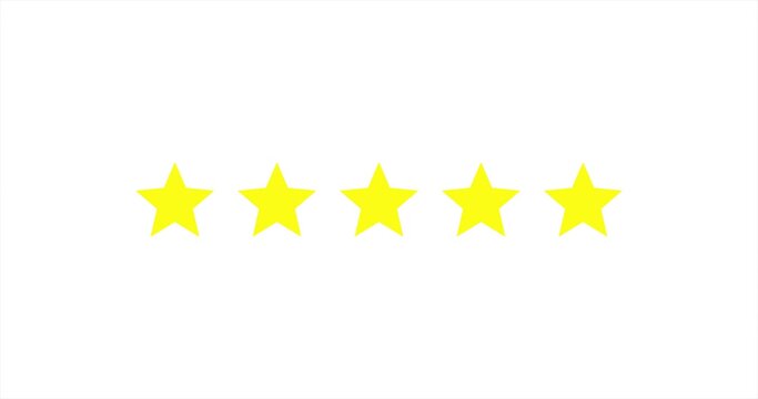 Five rating star moving from the right in white background. Seamless yellow stars review vector for business, award, hotel, high score…