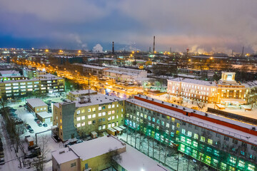 Naklejka premium Night view of the industrial area. View from above