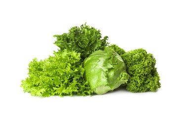 Different sorts of lettuce on white background