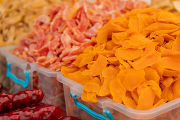 Dried mango and other candied fruits d in Turkish market.