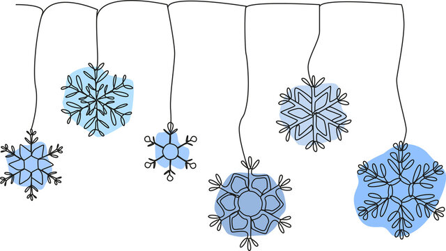 Abstract vector illustration with snowflakes linart.