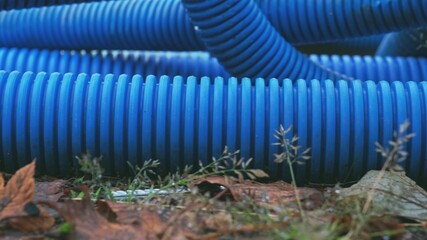 Blue Corrugated Protective Tubing Pipe Hose used for Water Protecting of Electric Power Cables on Construction Site