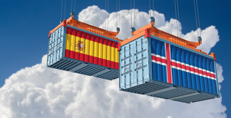 Freight containers with Spain and Iceland national flags. 3D Rendering 