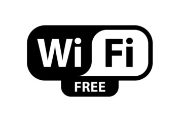 Free wifi zone black icon. Wi-fi black vector free. Illustration on white background free wifi sticker, free wi-fi icon, free wi fi label sign.