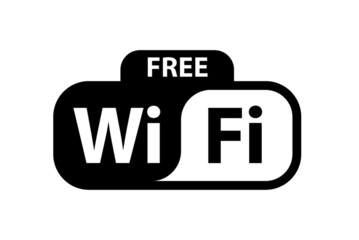 Free wifi zone black icon. Wi-fi black vector free. Illustration on white background free wifi sticker, free wi-fi icon, free wi fi label sign.