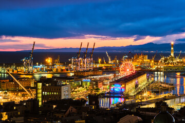 Fototapeta na wymiar Evening view of Genoa port, Italy