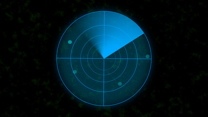 Radar HUD Screen Animation 4K.  Technology interface HUD rotating on dark virtual screen with animated interface.