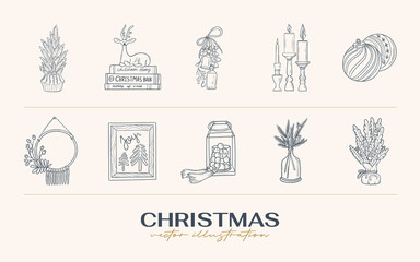 Fototapeta na wymiar Vintage Boho Christmas hand drawn vector illustration