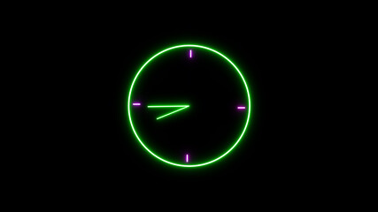 clock animation. colorful neon light clock. abstract  colorful neon light clock animation on colorful  background.