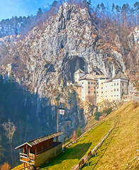 Predjama Castle and area for the medieval jousting tournaments, Slovenia