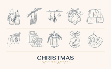 Fototapeta na wymiar Vintage Boho Christmas hand drawn vector illustration