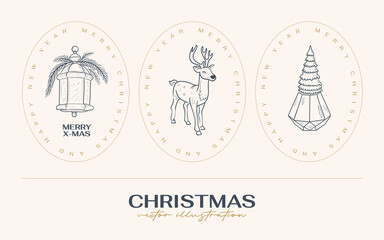 Vintage Boho Christmas hand drawn vector illustration