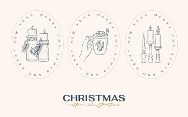 Vintage Boho Christmas hand drawn vector illustration