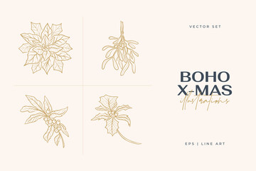 Vintage Boho Christmas hand drawn vector illustration