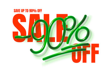 Up To 90 off sale banner, promotion flyer, marketing label. Vector
