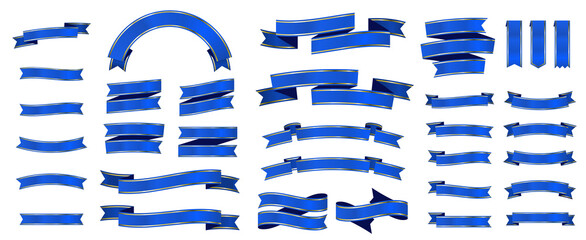 金フチが付いたリボンとバナーのセット　青