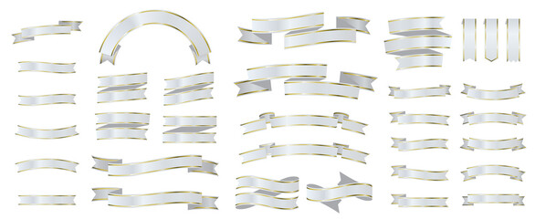 金フチが付いたリボンとバナーのセット　白