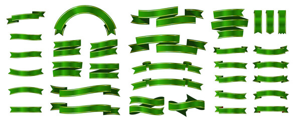 金フチが付いたリボンとバナーのセット　緑