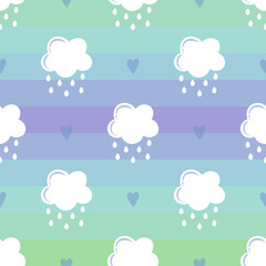 clouds rain stripes trendy print for baby child boy seamless pattern vector illustration