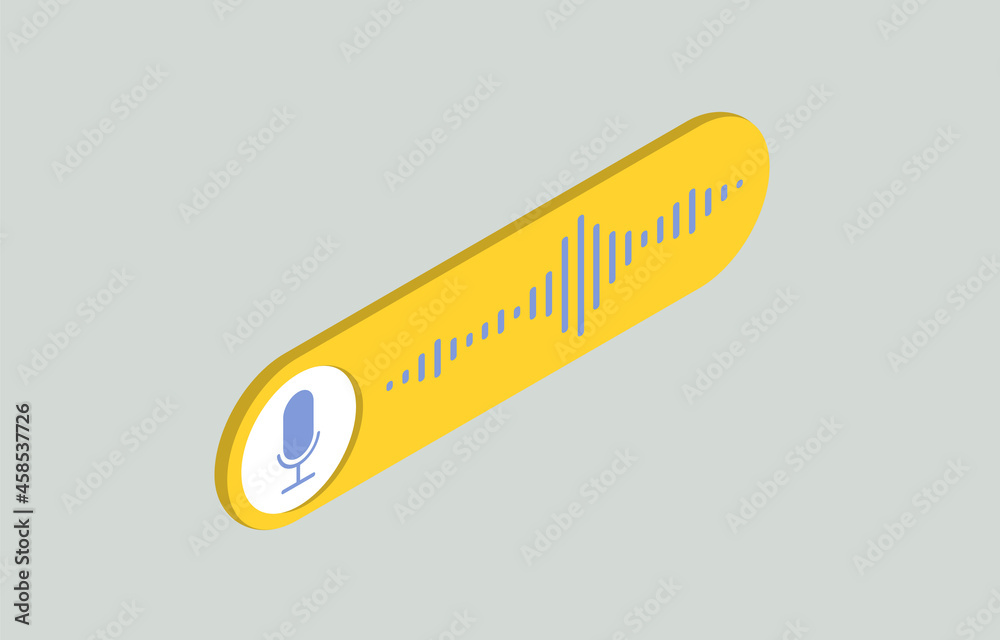 Wall mural voice message isometric vector icon concept. bubble with audio waves and microphone emblem