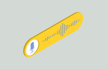 Voice message isometric vector icon concept. Bubble with audio waves and microphone emblem