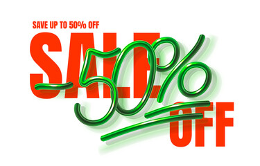 Up To 50 off sale banner, promotion flyer, marketing label. Vector