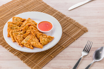 Fried fish tofu on white plate