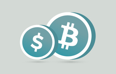 USD and Bitcoin BTC Currency coin business icon concept.