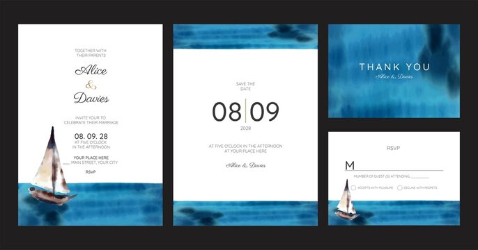 wedding cards, invitation. sea style design. Romantic beach wedding summer background