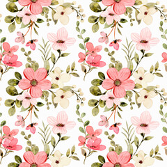Seamless pattern of white pink floral watercolor © Asrulaqroni