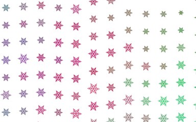 Light Pink, Green vector template with ice snowflakes, stars.