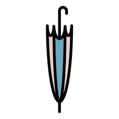 Folded umbrella cane icon. Outline folded umbrella cane vector icon color flat isolated
