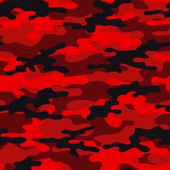 Camouflage texture seamless. Abstract military camouflage background for fabric. Vector illustration red