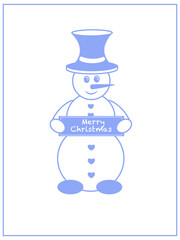 postcard snowman with writing merry christmas, vector illustration, congratulations on the holiday, decor