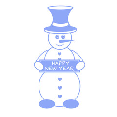 snowman with writing happy new year, vector illustration, congratulations on the holiday, decor