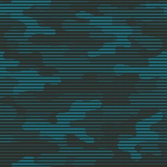 Camouflage blue texture seamless. Abstract military camouflage background for fabric. Vector illustration