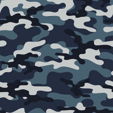 blue Camouflage texture seamless. Abstract military camouflage background for fabric. Vector illustration