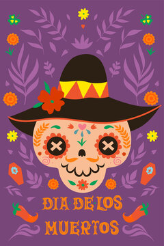 Dia de los Muertos greeting banner for Day of the Dead. Vector graphics.
