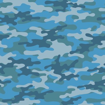 Military Camouflage Blue Print Seamless Vector Pattern. Green Background .modern.