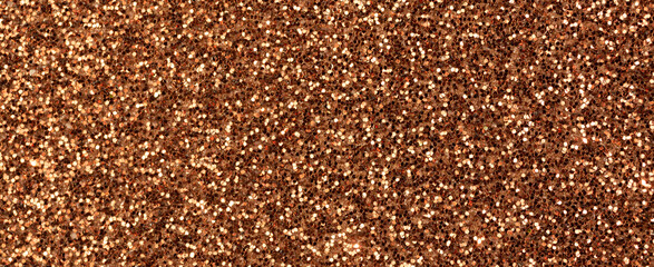Brown glitter texture. Banner background. High detailed, macro, abstract glitter lights for new year, christmas decoration and celebration. Graphic design concept photo