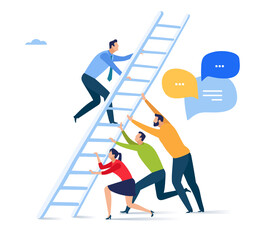 Career Help. The team helps to climb the ladder - career growth. Business vector illustration © bizvector