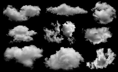 White clouds isolated on black background,