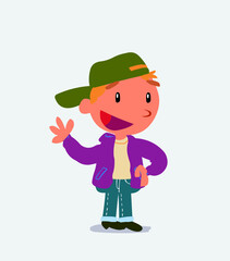 cartoon character of little boy on jeans waving happily.