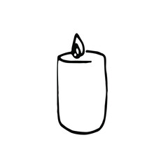 Candle.Burning candle.Doodle.Hand painted lineart illustration.Candle icon.