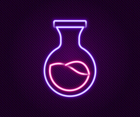 Glowing neon line Test tube and flask chemical laboratory test icon isolated on black background. Laboratory glassware sign. Colorful outline concept. Vector