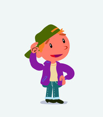 Thoughtful cartoon character of little boy on jeans scratching his head.
